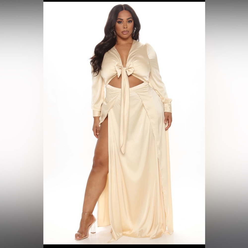 Entice Me Satin Maxi Dress - Cream